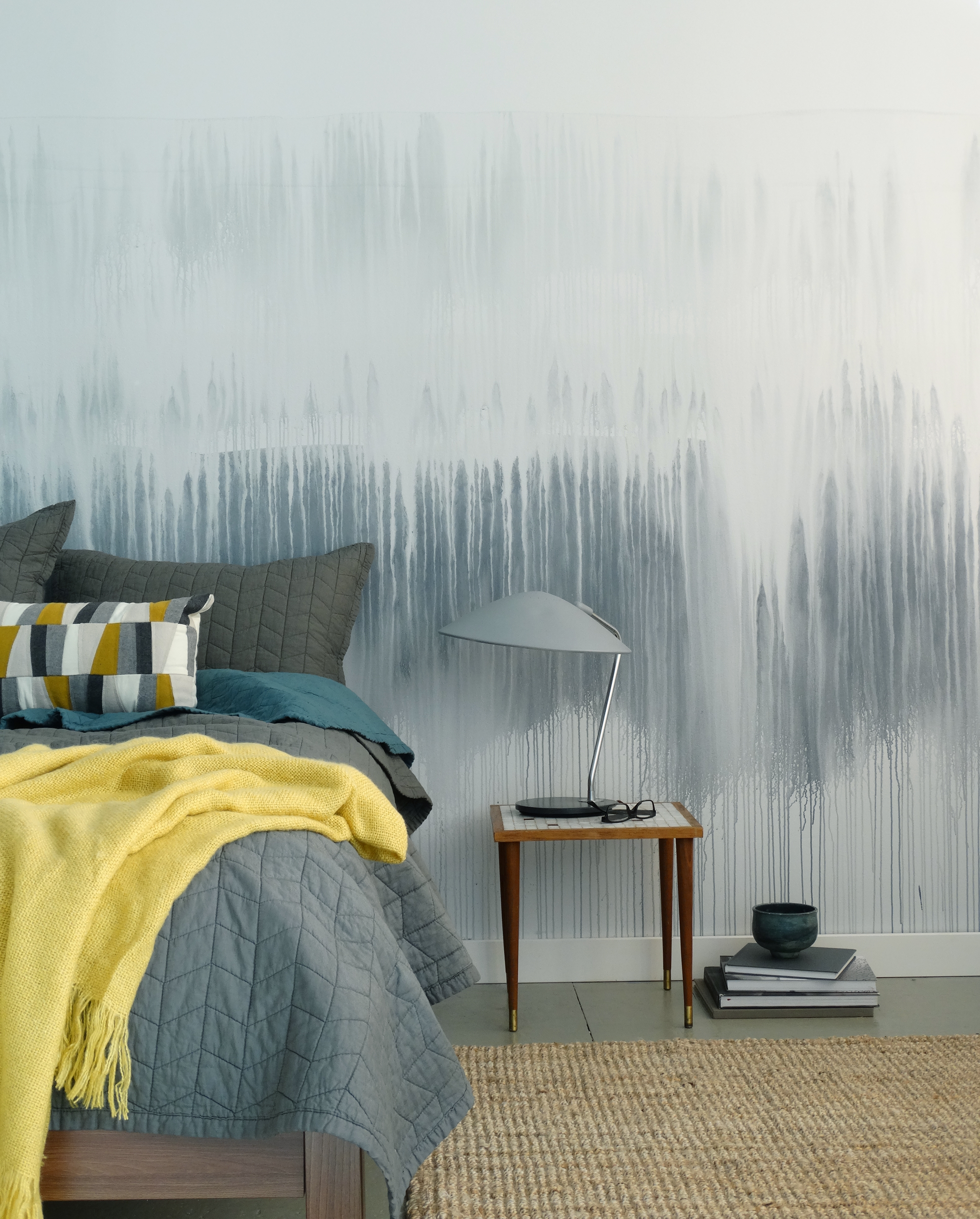Colorhouse DIY Watercolor Wall - drip technique in a blue bedroom