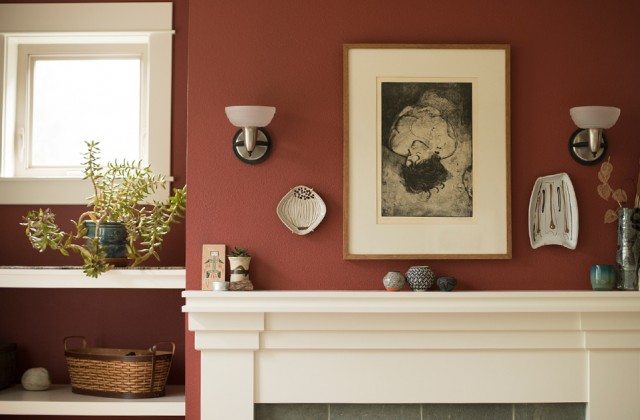 colorhouse red fireplace interior architectural image