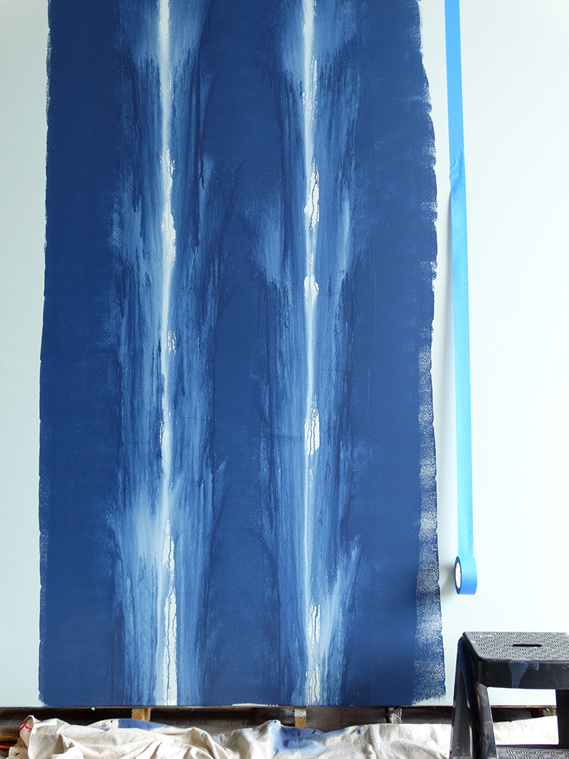 Colorhouse Paint DIY Project - Shibori Wall using Canvas Color Collection hues BLUE .01 and BLUE .06
