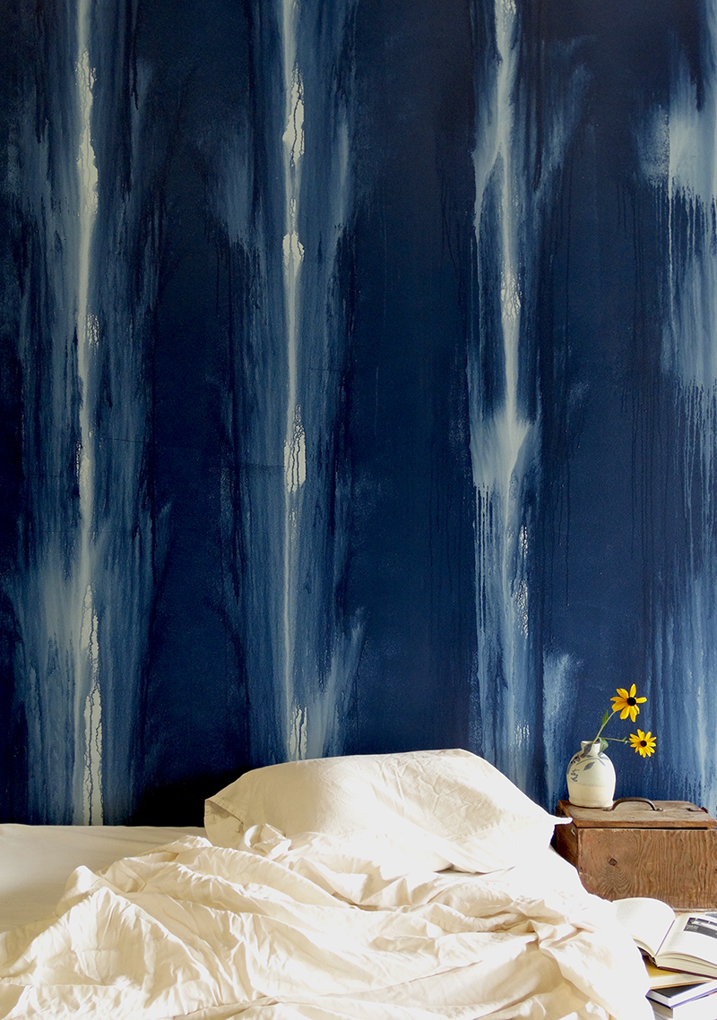 Colorhouse Paint DIY Project - Shibori Wall using Canvas Color Collection hues BLUE .01 and BLUE .06