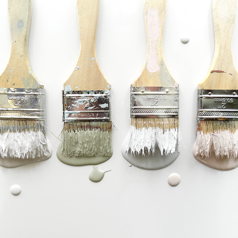 Colorhouse paint hues FLINT .01, SEED .04, WOOL .02, and Blossom. Photo by Colorhouse paint.