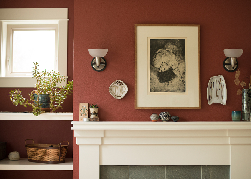colorhouse red fireplace interior architectural image