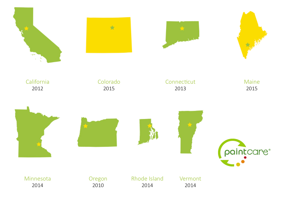 Paint Care states with paint recycling programs