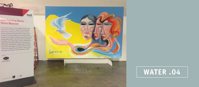 Dwell on Design LA 2015 color inspiration - Colorhouse WATER .04 blue live mural by Norm Maxwell and Dunn-Edwards paint