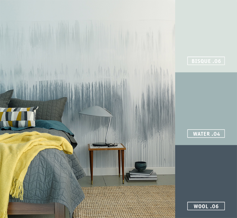 Colorhouse DIY Watercolor Wall - drip technique in a blue bedroom